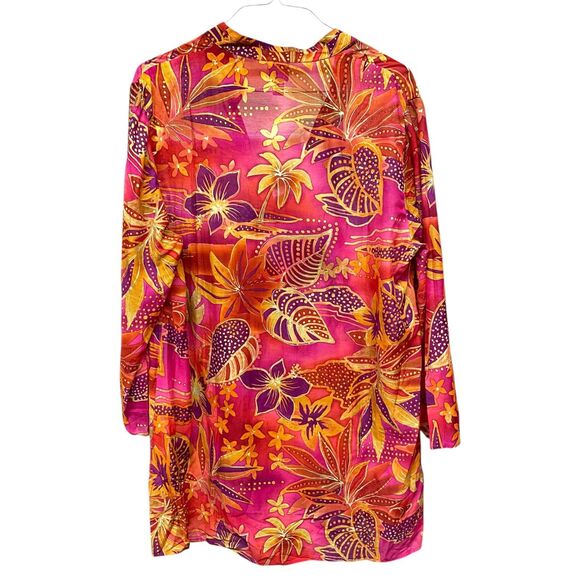 Boo Gemes cotton silk floral Hawaiian thin tunic blouse colorful cruise size L - Picture 3 of 12